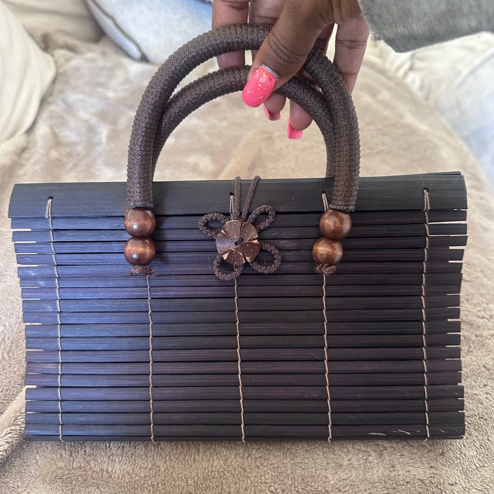 Brown wooden handbag purse